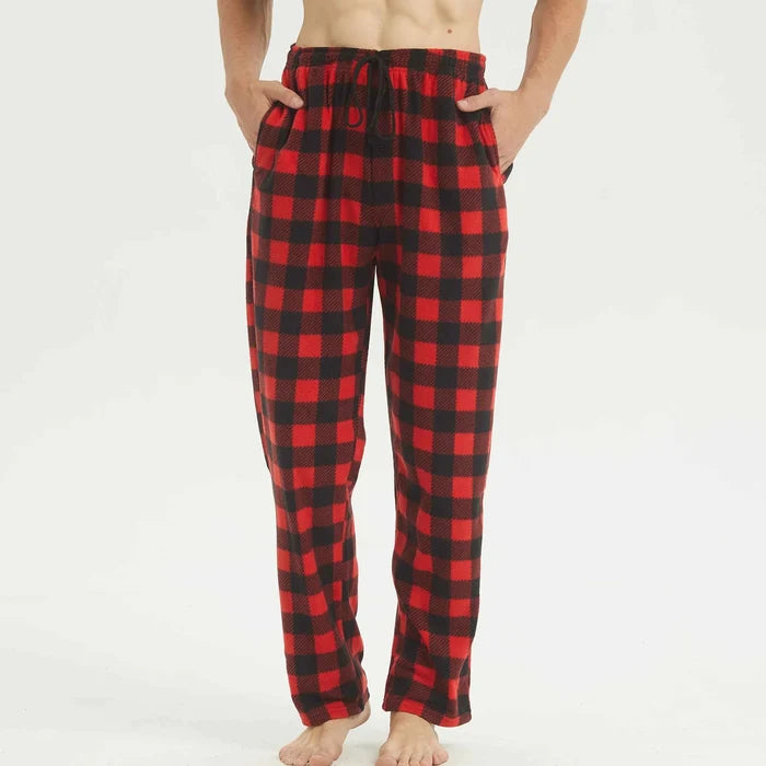 Men's fleece pajama pants with pockets, soft and warm sleep bottoms, stylish men's pajamas by ShopHub NZ.