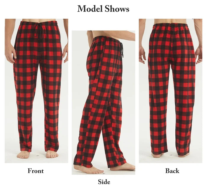 Men's fleece pajama pants from ShopHub NZ featuring soft, warm fabric, stylish design, and pockets for comfortable sleepwear.