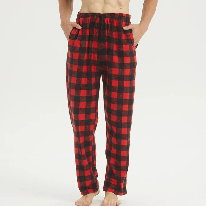 Men's fleece pajama pants from ShopHub NZ featuring soft, cozy fabric and a relaxed fit for comfortable nighttime wear.