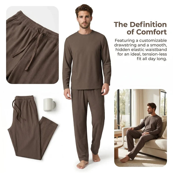 Men's long sleeve pajama set from ShopHub NZ featuring comfortable, stylish men's pyjamas ideal for relaxing at home.