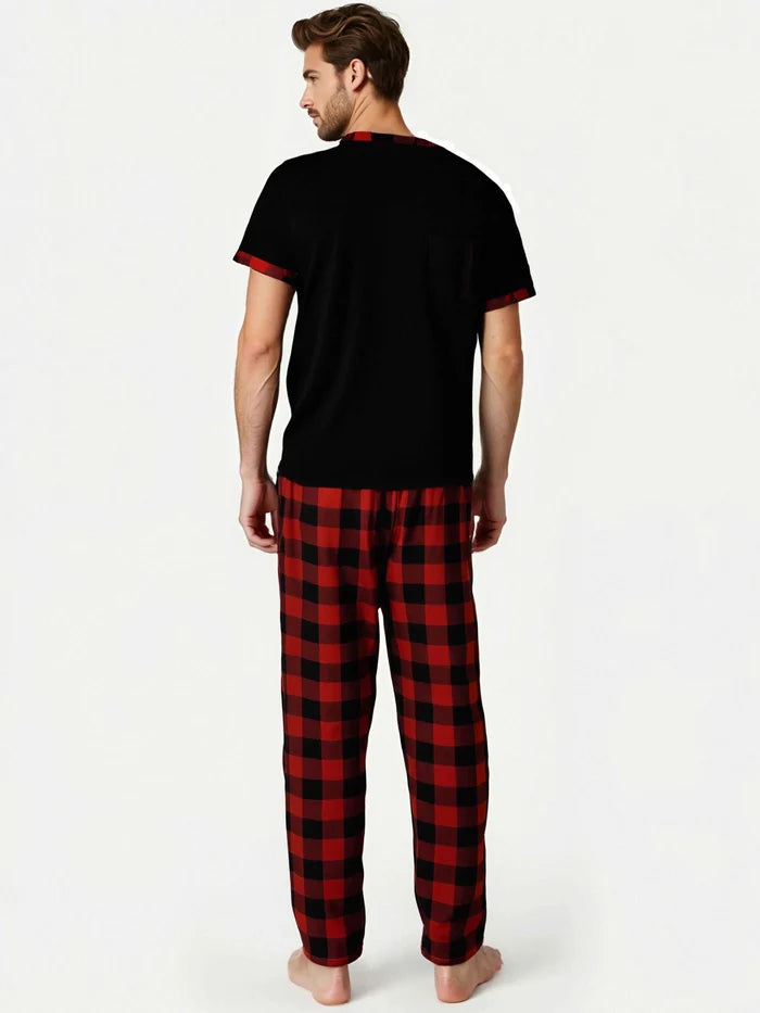Men's plaid pajama set by ShopHub NZ, featuring comfortable lounge wear with a classic plaid pattern and relaxed fit.