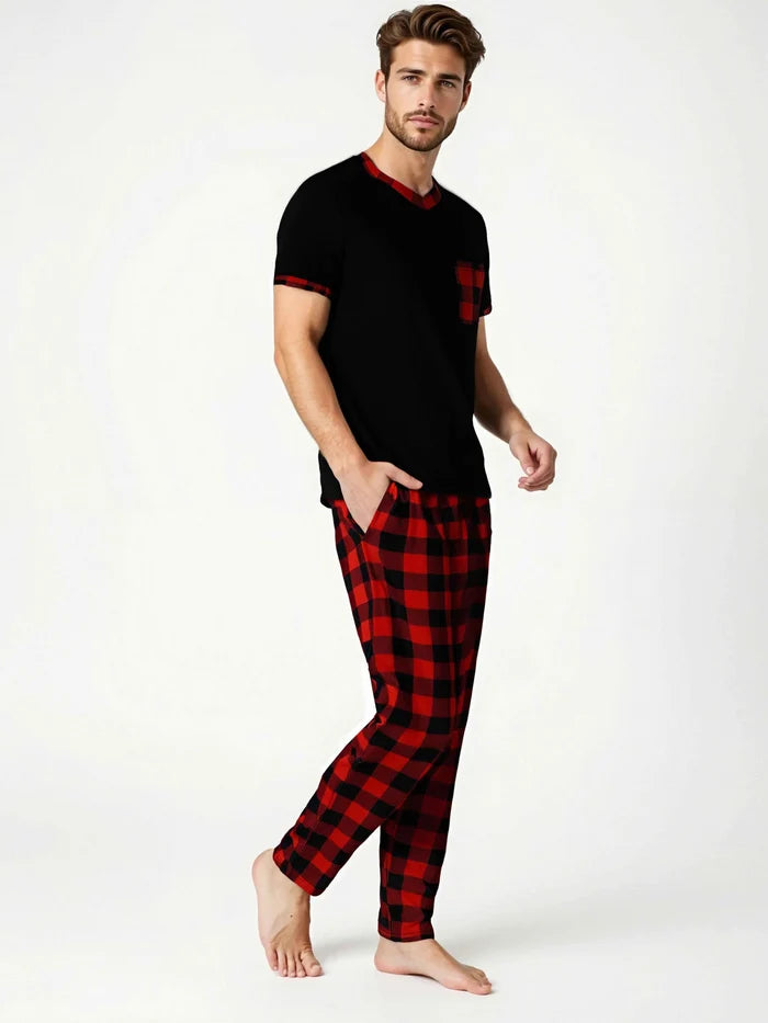Men's plaid pajama set by ShopHub NZ, featuring comfortable lounge wear with a classic plaid pattern and relaxed fit.