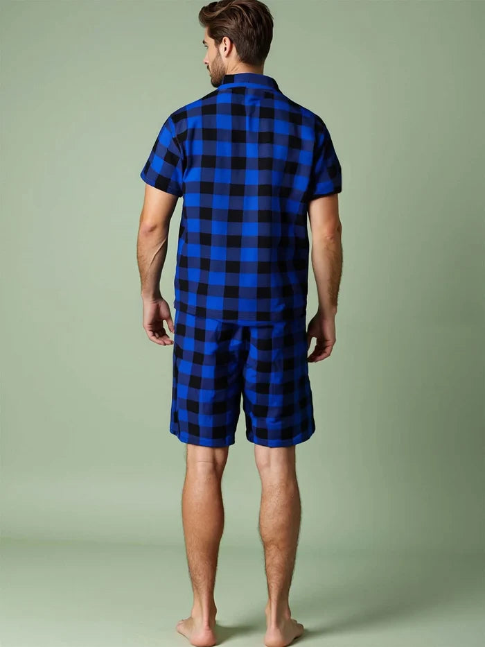 Men's short sleeve pajama set by ShopHub NZ, soft fabric, relaxed fit, perfect for comfortable nights.
