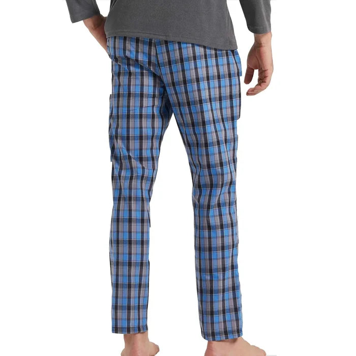 Men's summer pajama pants in a plaid design, comfortable lounge sleepwear with pockets, from ShopHub NZ.
