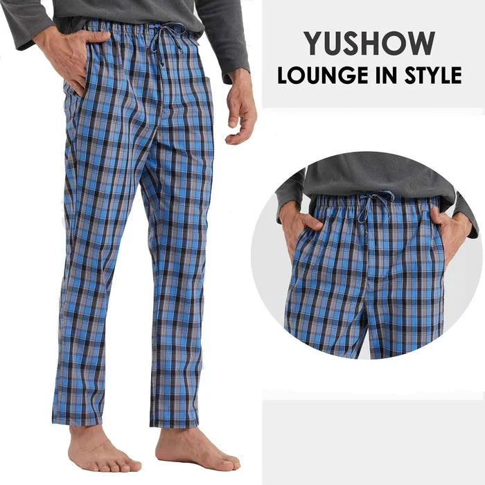 Men's summer pajama pants by ShopHub NZ, comfortable plaid lounge sleepwear with pockets, shown in a relaxed fit.