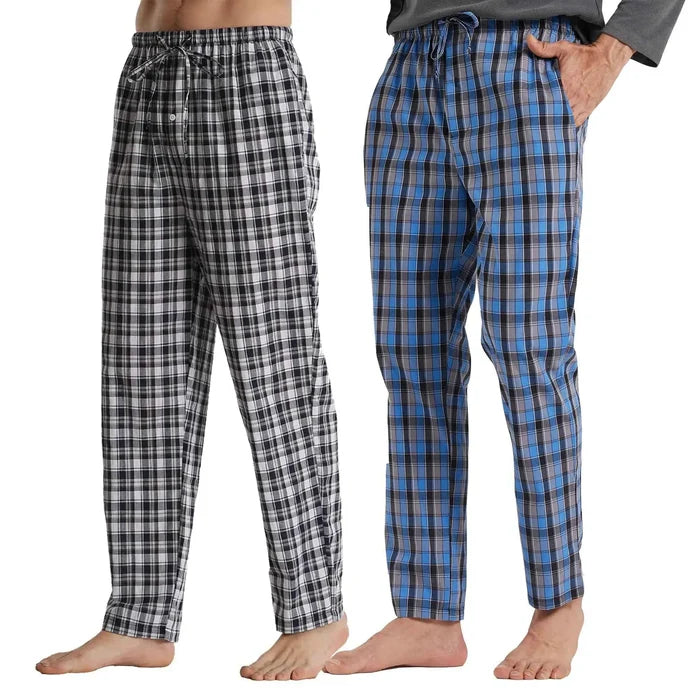 Men's summer plaid pajama pants from ShopHub NZ, comfortable lounge sleepwear with pockets in a 2-pack.