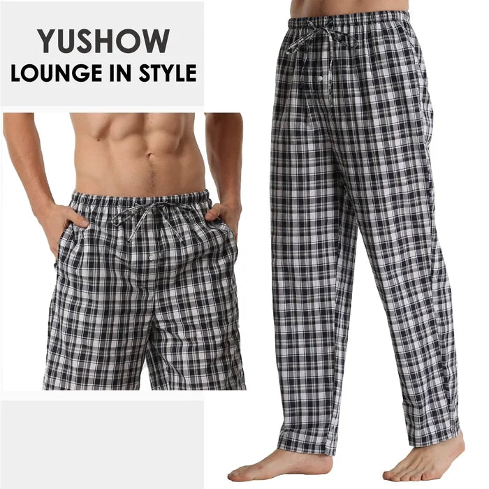 Men's summer pajama pants from ShopHub NZ, comfortable plaid lounge sleepwear with pockets, perfect for relaxed nights.