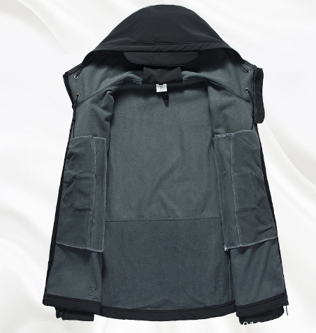 Men's tactical softshell jacket by Mead's Supply & Equipment, waterproof, windproof, fleece-lined outdoor jacket for hiking and outdoor activities