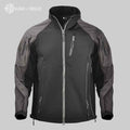 Men's waterproof tactical softshell jacket by Mead's Supply & Equipment Outfitters, shown in a rugged outdoors setting.