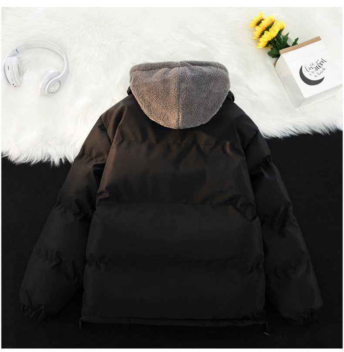 Men's white winter jacket in size S to 4XL, front view showing warm insulated design and full-length zipper.