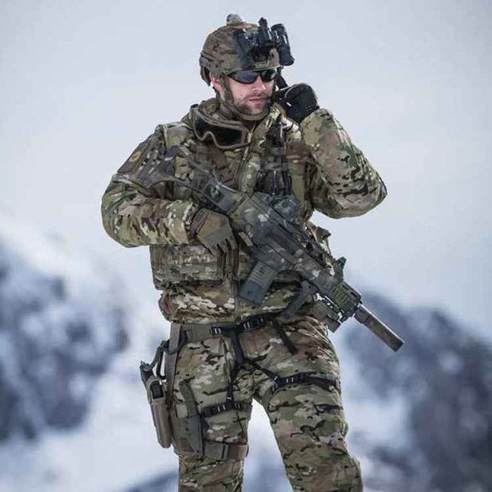 Men's winter tactical camouflage cotton jacket by Mead's Supply & Equipment Outfitters, featuring a rugged design and camouflage pattern.