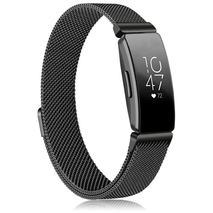 Habicare metal strap for Fitbit Inspire, ACE 2, 3 series TWS smartwatch in various colors, showing adjustable band details.