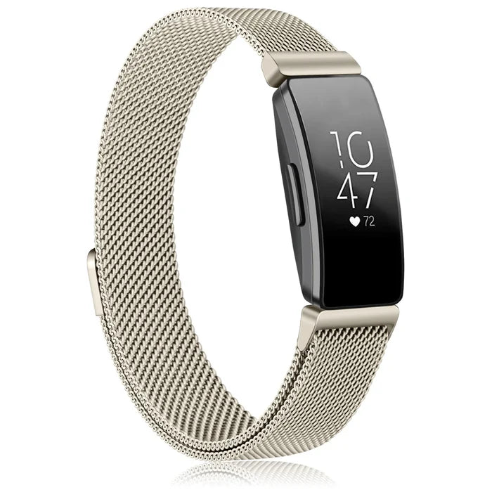 Habicare TWS metal strap for Fitbit Inspire, ACE 2, 3 series in multiple colors, shown in a close-up image.