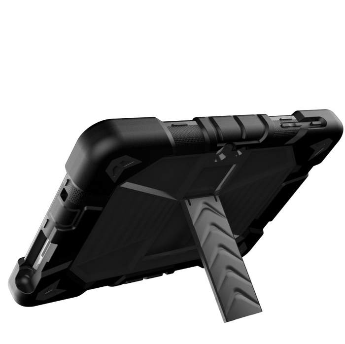 Black Microsoft Surface Go 2 rugged shockproof tablet case with built-in kickstand, designed by techplus for durability and protection.