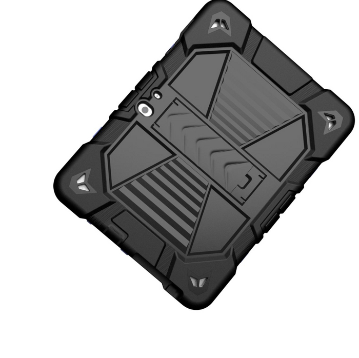 Techplus rugged shockproof case for Microsoft Surface Go 2 tablet with kickstand in black, showing the back view and protective features.