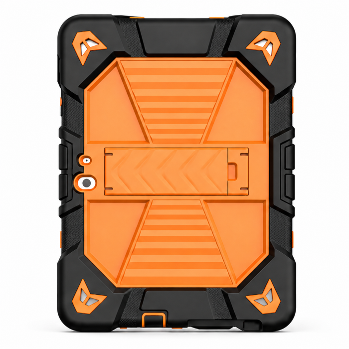 Orange rugged shockproof case for Microsoft Surface Go 2 tablet with kickstand, providing durable protection and easy access.