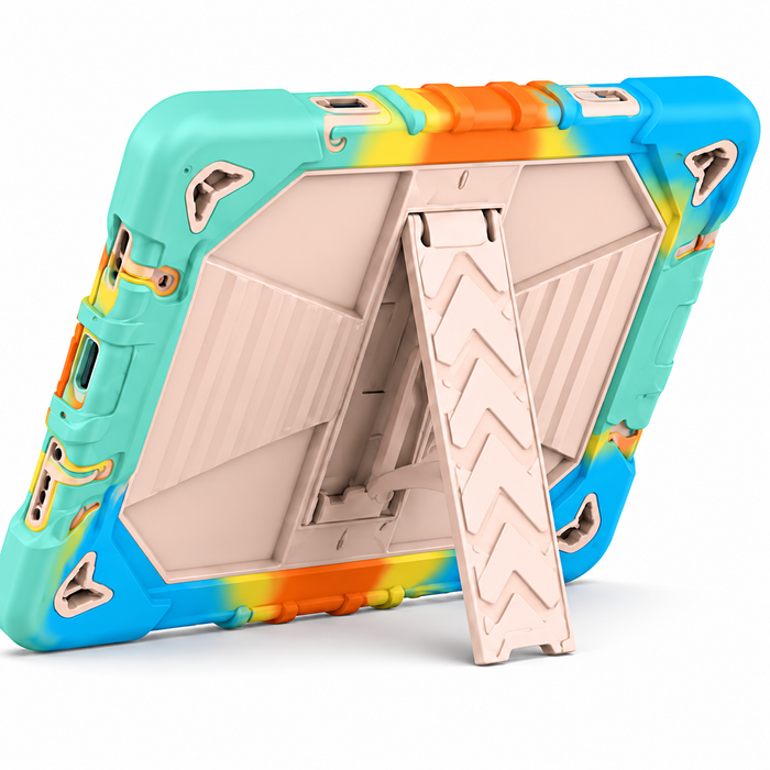 Techplus rugged shockproof case with rainbow design for Microsoft Surface Go 2 tablet, featuring a sturdy build and kickstand.