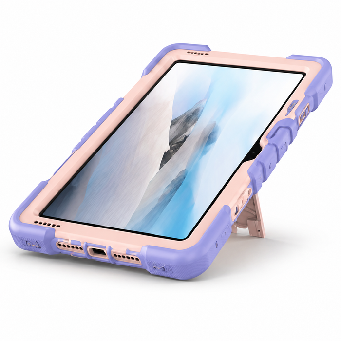 TechPlus rugged shockproof pink case with kickstand for Microsoft Surface Go 4 tablet, offering corner protection and durability.