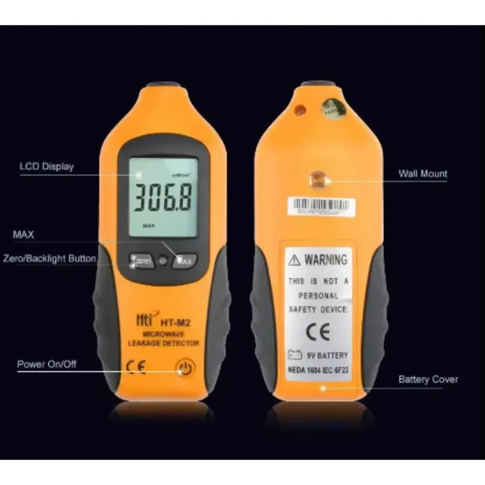 Habicare HBC Microwave Radiation Leakage Detector HT-M2 showing device with digital display and sensor for detecting microwave leaks.