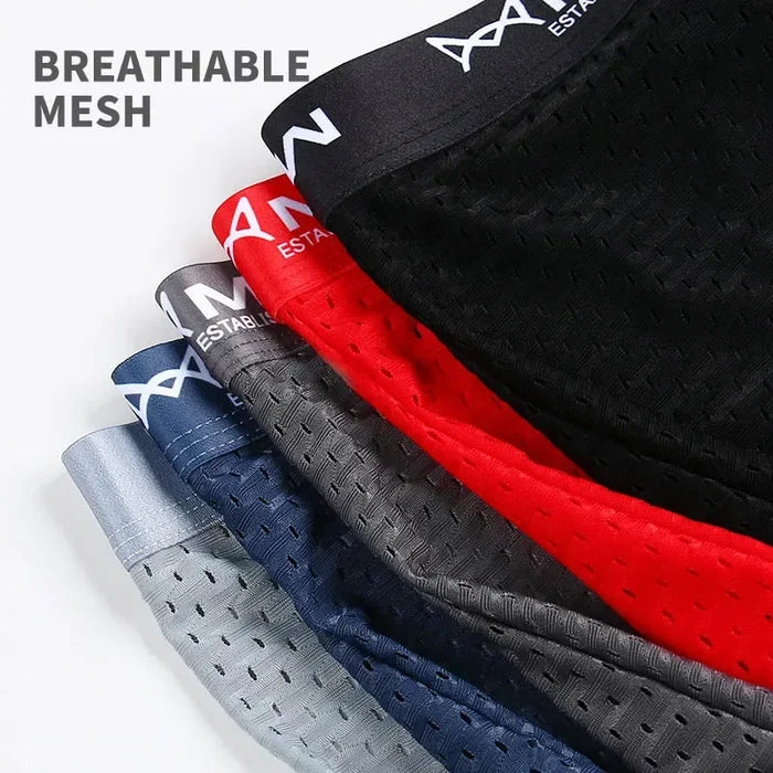 Men's breathable mesh boxer shorts in sexy ice silk, featuring lightweight, comfortable design for everyday wear.
