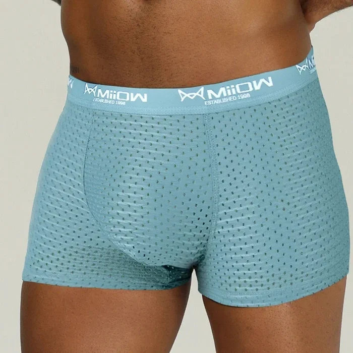 Men's breathable mesh boxer shorts in sexy ice silk from MiiOW, featuring a comfortable fit and lightweight, smooth fabric.