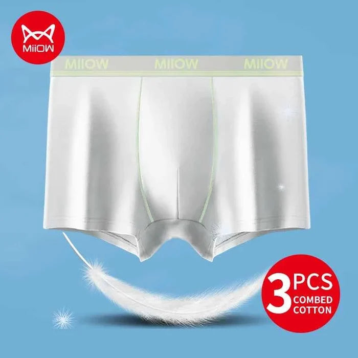 MiiOW men's boxer shorts made of combed cotton, antibacterial, breathable, soft underwear with a comfortable fit in a classic design