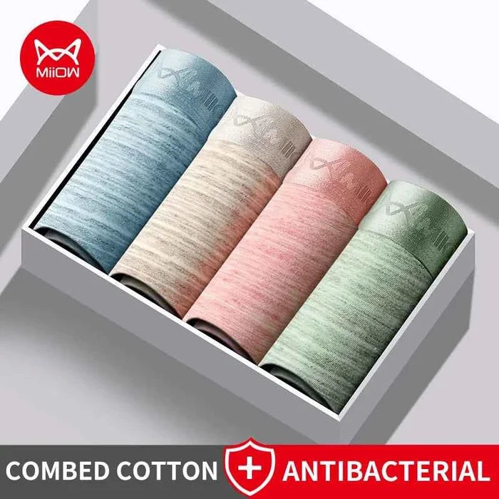 Men's antibacterial boxer shorts by MiiOW, featuring comfortable fabric and fresh design, shown in a close-up image.