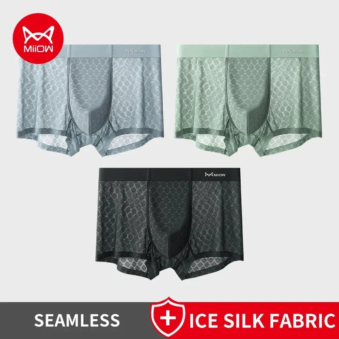 Set of three breathable men's boxer shorts by MiiOW, featuring comfortable, lightweight fabric for everyday wear.