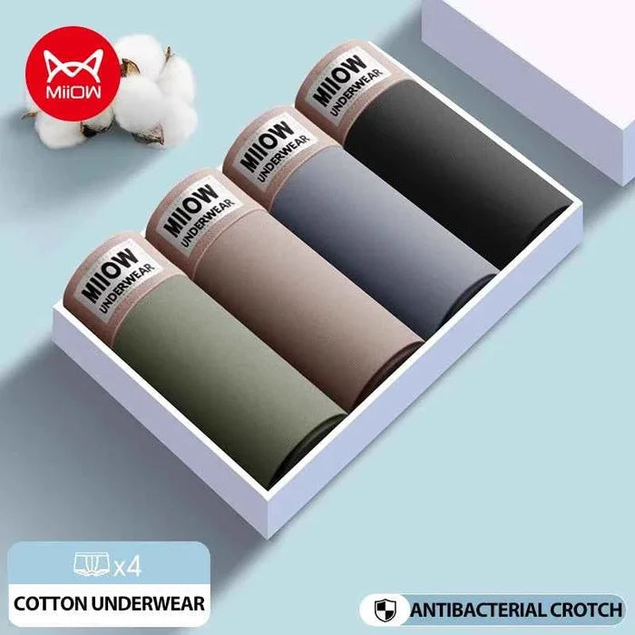 Four pairs of ShopHub NZ men's cotton boxer briefs with antibacterial, breathable U-shaped crotch and soft comfort design.