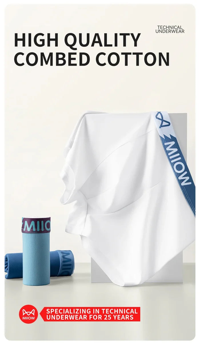 Men's cotton boxer briefs from MiiOW, cozy and comfortable underwear set featuring soft fabric and classic fit.