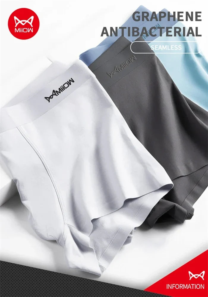 Set of four men's boxer briefs from MiiOW Sexy Cotton, breathable and antibacterial graphene fabric, stylish men's underwear.