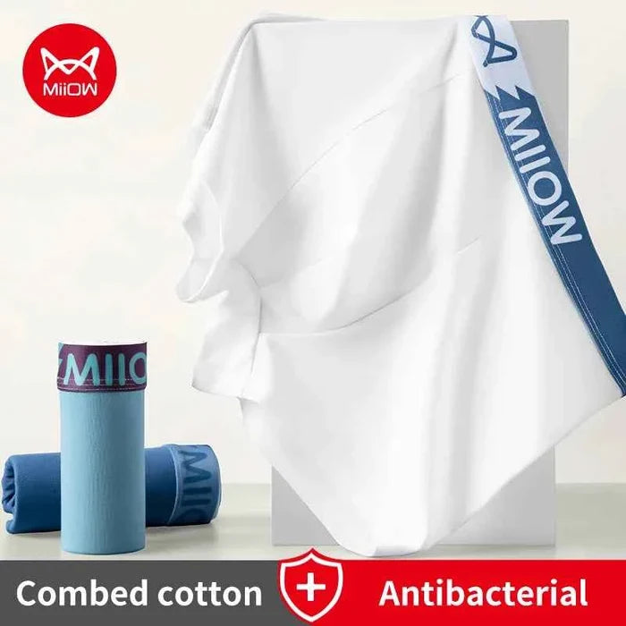 Men's antibacterial cotton boxer shorts by MiiOW, set of 3, comfortable men's underwear with breathable fabric.