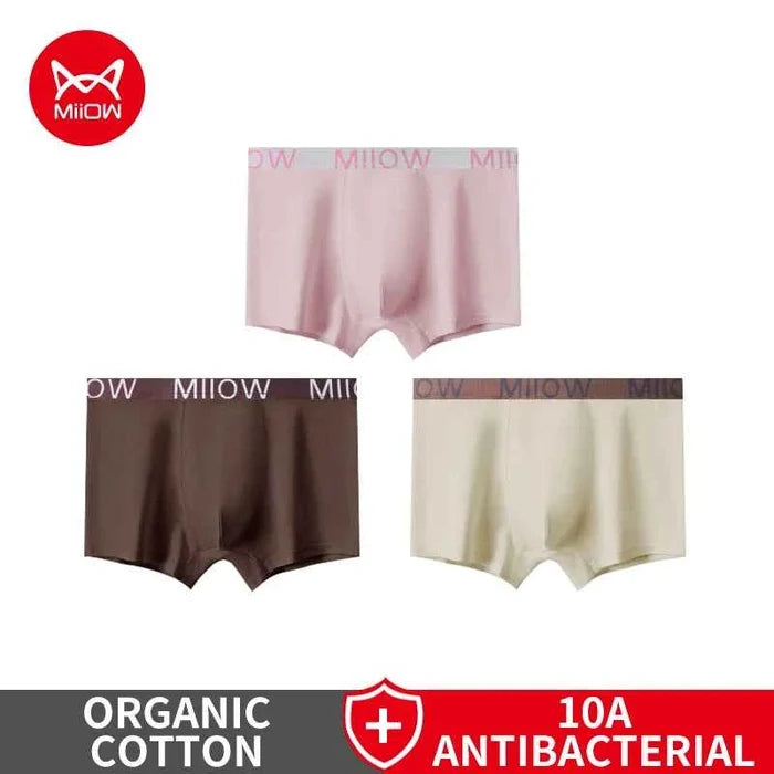 Men's cotton boxer shorts from MiiOW, antibacterial 3-pack, comfortable men's underwear with breathable fabric and secure fit.