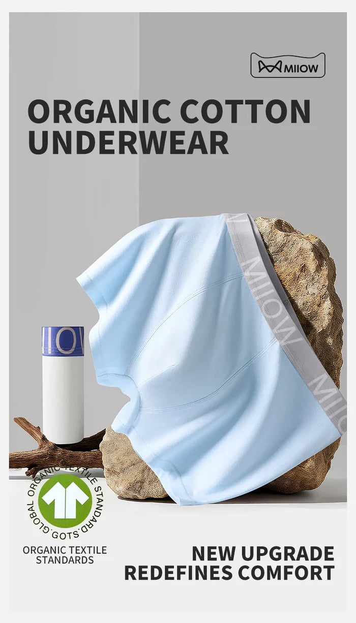 Set of three men's cotton boxer shorts by MiiOW, antibacterial design, comfortable underwear for men.