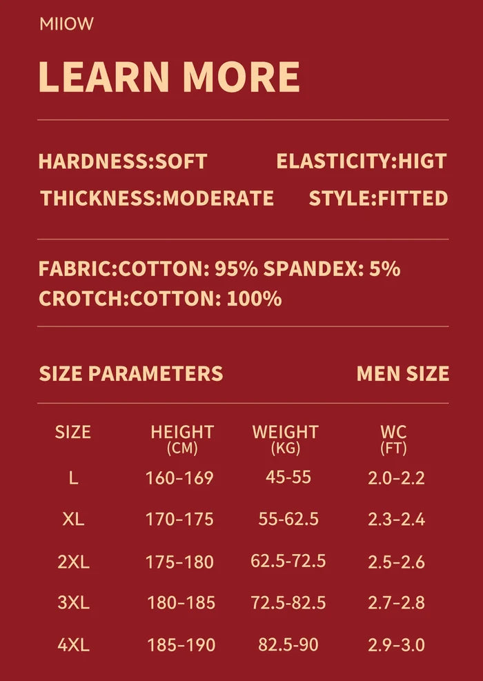 Men's antibacterial cotton boxer briefs in lucky red, breathable underwear from MiiOW, featuring a comfortable fit and soft fabric.