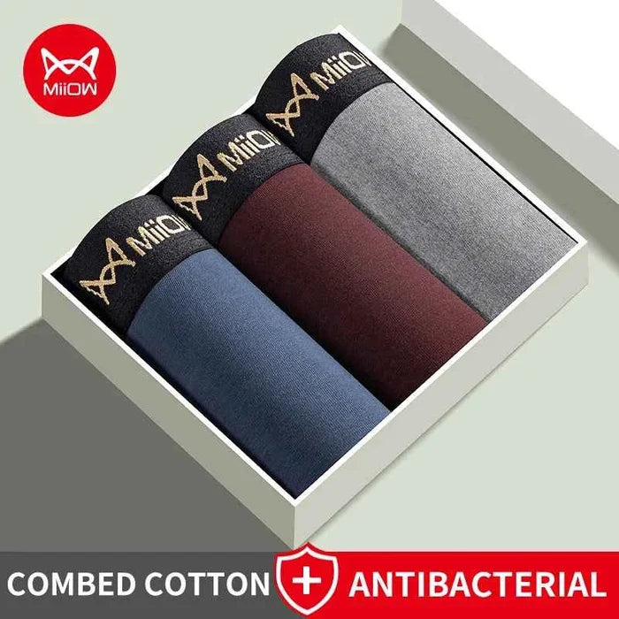Men's MiiOW antibacterial boxer briefs with breathable cotton mesh crotch, plus size men's boxer shorts, comfortable and breathable.