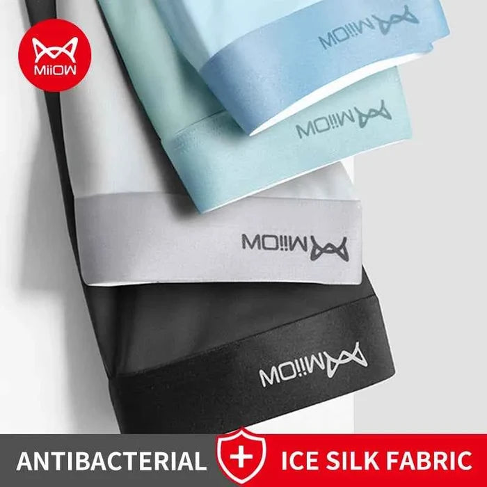 Men's MiiOW graphene antibacterial boxer briefs in ice silk, breathable and comfortable, 4-pack of stylish underwear briefs.