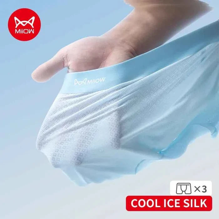 Men's MiiOW ice silk boxer briefs, 3-pack, antibacterial breathable men's underwear with comfortable fit and smooth fabric.
