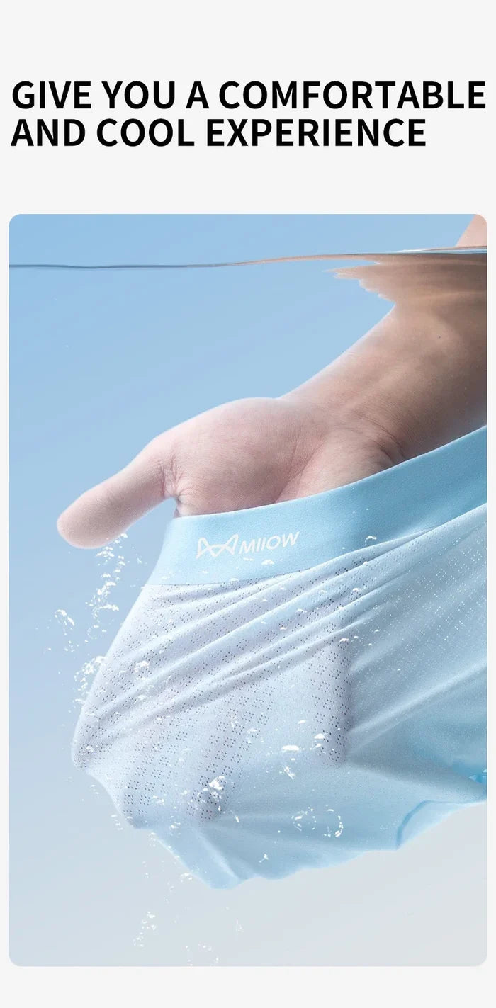 Men's MiiOW ice silk boxer briefs, 3-pack, antibacterial breathable underwear with comfortable fit and smooth fabric.