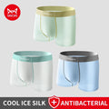 MiiOW Ice Silk men's boxer shorts in light blue, featuring a smooth, breathable fabric for cooling comfort.