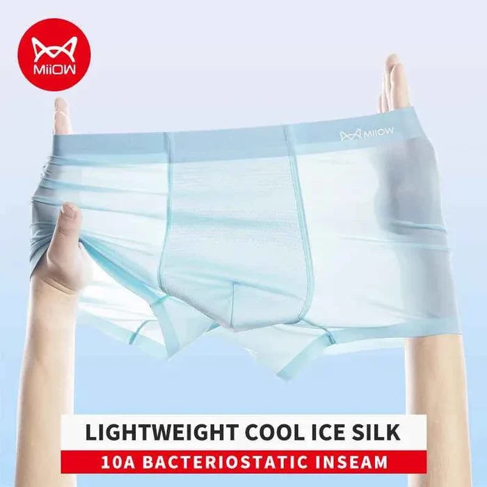 Men's breathable ice silk boxer shorts from MiiOW, four-pack, designed for comfort and airflow in stylish underwear.