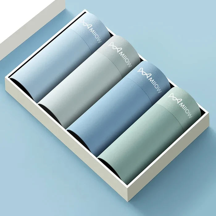 Men's breathable ice silk boxer shorts in a 4-pack, designed for comfort and airflow, featuring lightweight fabric and a relaxed fit.