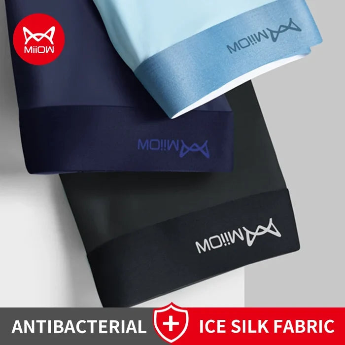 MiiOW Ice Silk men's boxer shorts 3-pack, breathable antibacterial underwear, soft silk-like fabric, lightweight and comfortable.
