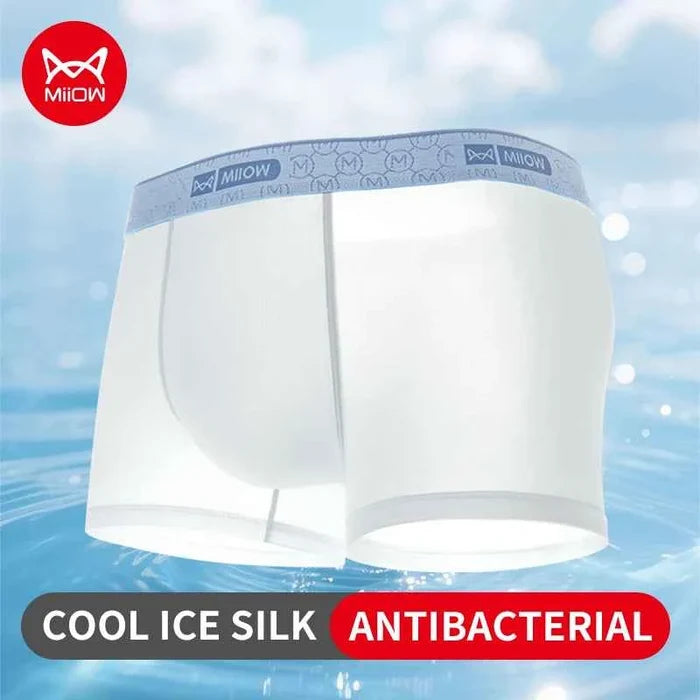 Set of three men's boxer shorts from MiiOW, ice silk antibacterial boxer briefs for comfort and breathability.