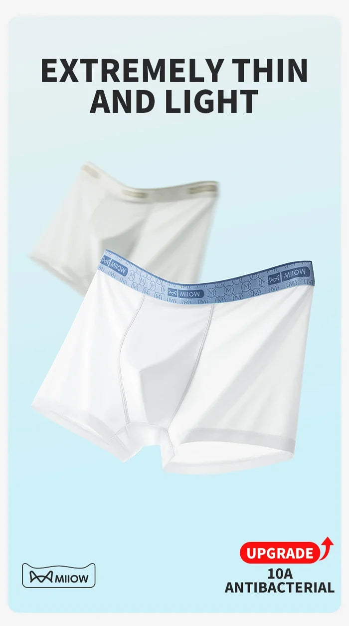 Men's boxer shorts from MiiOW, 3-pack ice silk antibacterial boxers, soft, breathable men's underwear with comfortable fit.