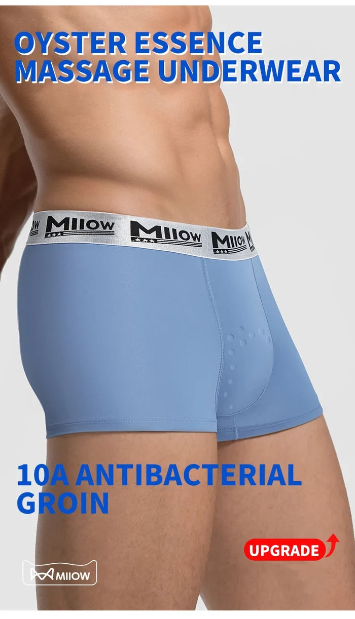 Men's breathable ice silk boxer shorts by ShopHub NZ with antibacterial fabric and 101 massage beads, set of three.