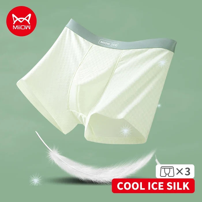 Men's Boxer Shorts by ShopHub NZ, antibacterial ice silk underwear with breathable mesh crotch, 3-pack for comfortable wear.