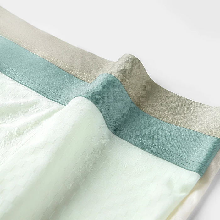 ShopHub NZ MiiOW antibacterial men's boxer shorts in ice silk with breathable mesh crotch, three-pack for comfort and freshness.