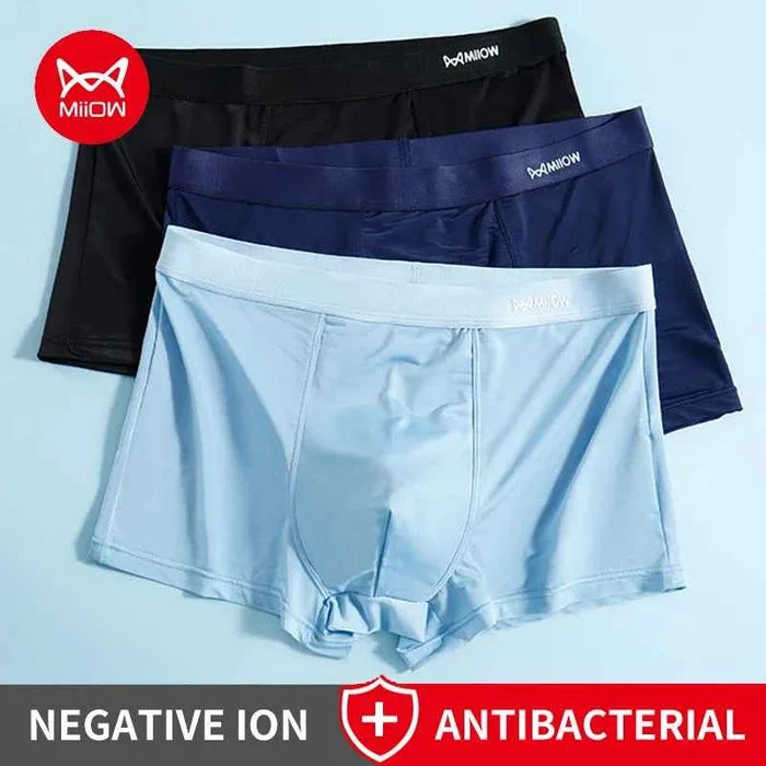 Men's antibacterial boxer briefs by ShopHub NZ, thin ice silk graphene underwear in a 3-pack, showcasing lightweight, breathable fabric.