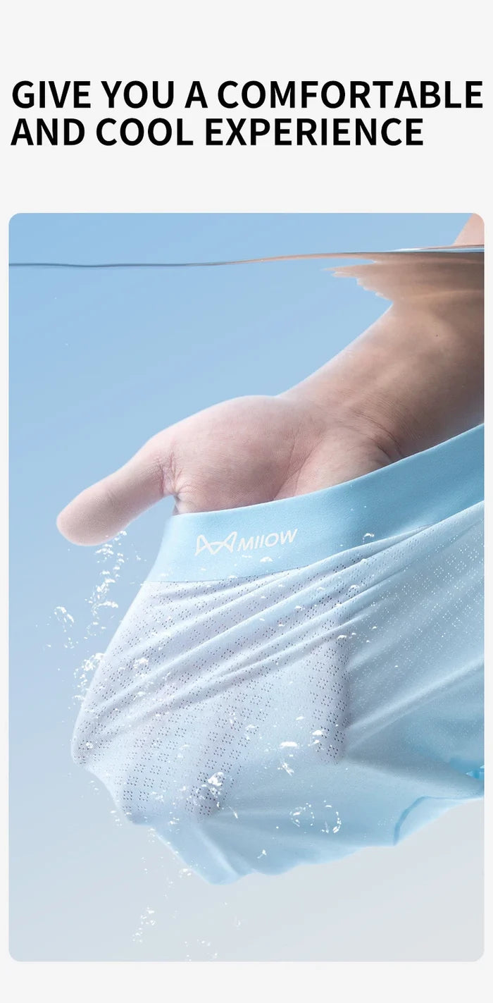 Men's MiiOW ice silk boxer briefs, antibacterial and breathable, 3-pack, designed for comfort and freshness.
